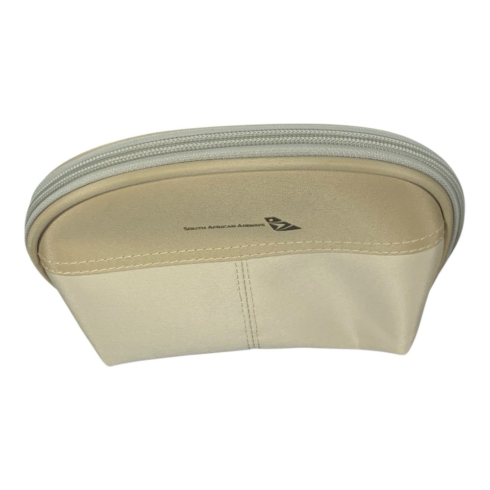 South African Airways Cream Tan Zip Amenity Travel Bag Toiletry Clutch Rare! View 2